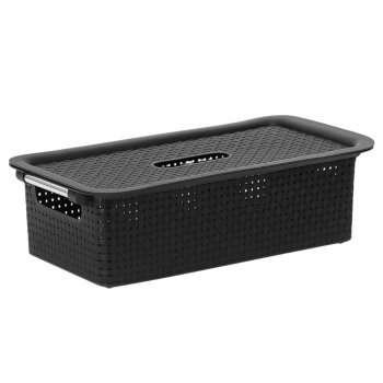 Cesto 03 Organizador Rattan com Tampa - Preto