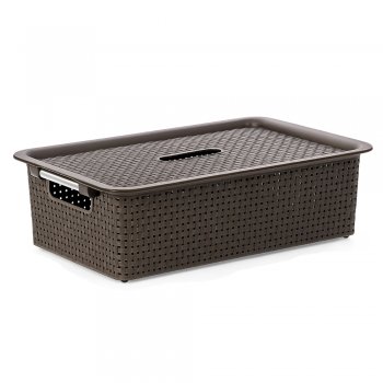 Cesto 04 Organizador Rattan com Tampa - Marrom