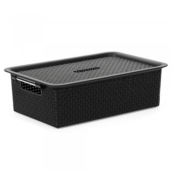 Cesto 04 Organizador Rattan com Tampa - Preto