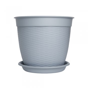 Vaso Redondo Estilo Vime 14,5L Com Prato N°2 27cm - Cinza