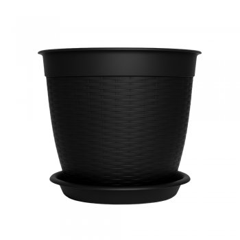 Vaso Redondo Estilo Vime 14,5L Com Prato N°2 27cm - Preto