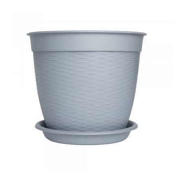 Vaso Redondo Estilo Vime 21L Com Prato N°3 30cm – Cinza
