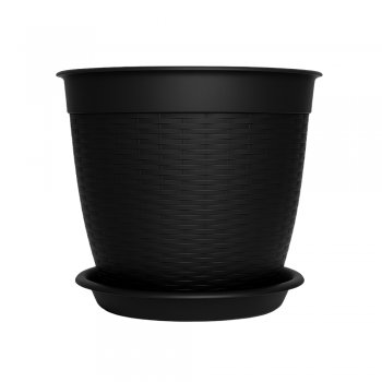 Vaso Redondo Estilo Vime 21L Com Prato N°3 30cm – Preto