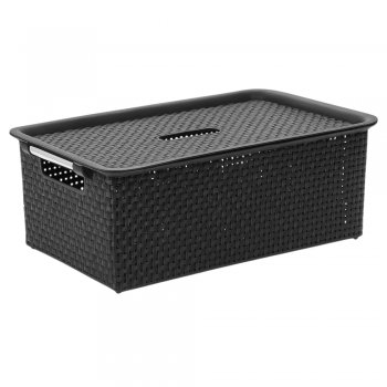 Cesto N°05 Organizador Rattan com Tampa - Preto