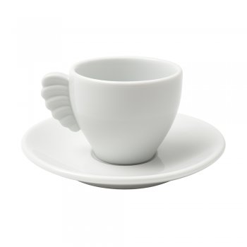 Xícara de Café 80ml com Pires e alça Asas em Porcelana Branca
