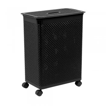 Roupeiro Rattan 50 Litros com Tampa - Preto