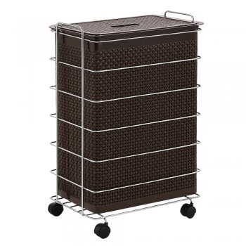 Roupeiro Rattan 50 Litros com Tampa e Aramado com Alça - Marrom