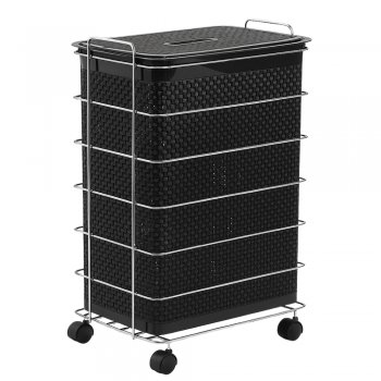 Roupeiro Rattan 50 Litros com Tampa e Aramado com Alça - Preto