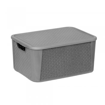 Cesto Organizador N°02 Rattan com Tampa Cinza 8,8 Litros