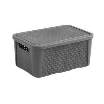 Cesto Organizador N°01 Rattan com Tampa Cinza 5,8 Litros