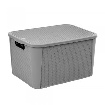 Cesto Organizador N°03 Rattan com Tampa Cinza 17 Litros