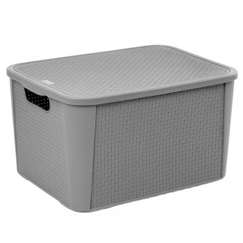 Cesto Organizador N°04 Rattan com Tampa Cinza 42 Litros