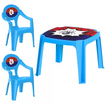 1 Mesa + 2 Cadeiras Infantis Label Plasnew - Aranha Azul