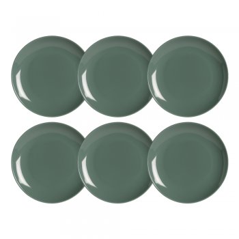Jogo 6 Pratos de Sobremesa em Porcelana Verde Sálvia – Coleção Mix & Match