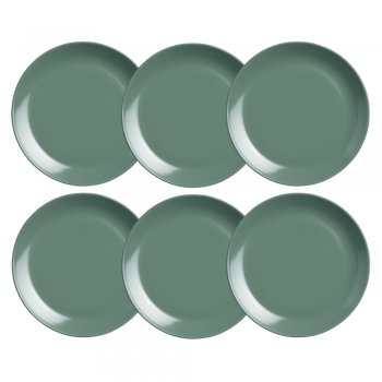 Jogo 6 Pratos Raso em Porcelana Verde Sálvia – Coleção Mix & Match