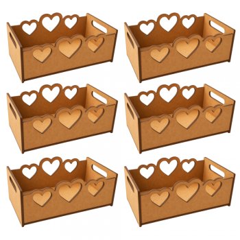 Jogo 6 Caixinhas em MDF com Recortes 3 Corações