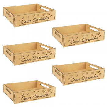 Jogo 5 Caixinhas EM MDF com Recorte “Com Carinho”
